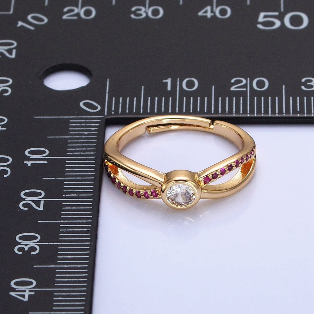 16K Gold plated Fuchsia Micro Paved Infinity Geometric CZ Adjustable Ring in Gold & Silver | O-1912 O-1913