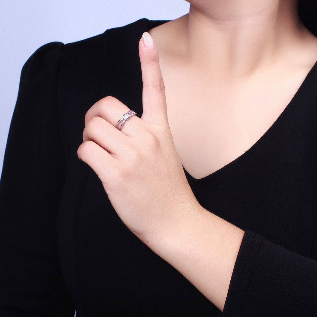 16K Gold plated Fuchsia Micro Paved Infinity Geometric CZ Adjustable Ring in Gold & Silver | O-1912 O-1913