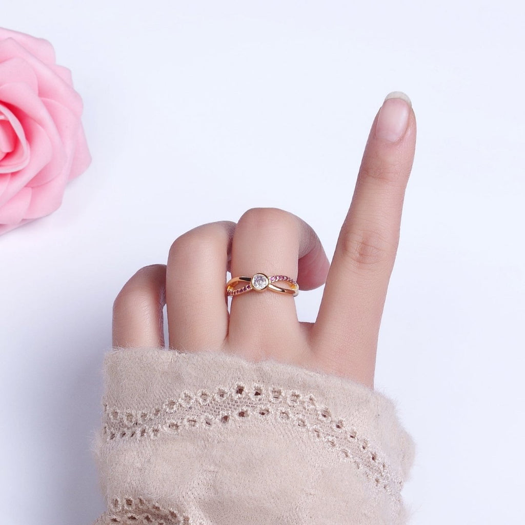 16K Gold plated Fuchsia Micro Paved Infinity Geometric CZ Adjustable Ring in Gold & Silver | O-1912 O-1913