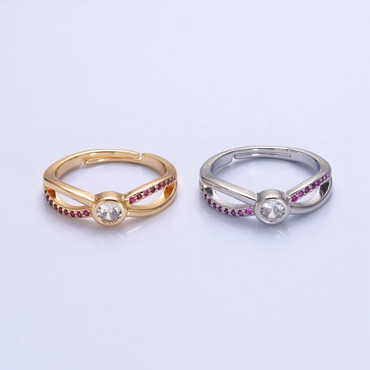 16K Gold plated Fuchsia Micro Paved Infinity Geometric CZ Adjustable Ring in Gold & Silver | O-1912 O-1913