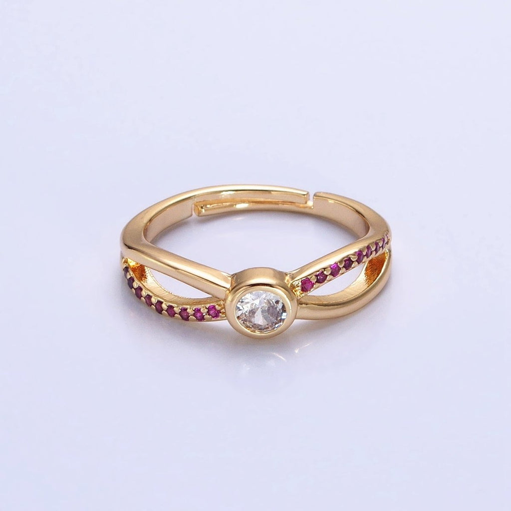 16K Gold plated Fuchsia Micro Paved Infinity Geometric CZ Adjustable Ring in Gold & Silver | O-1912 O-1913