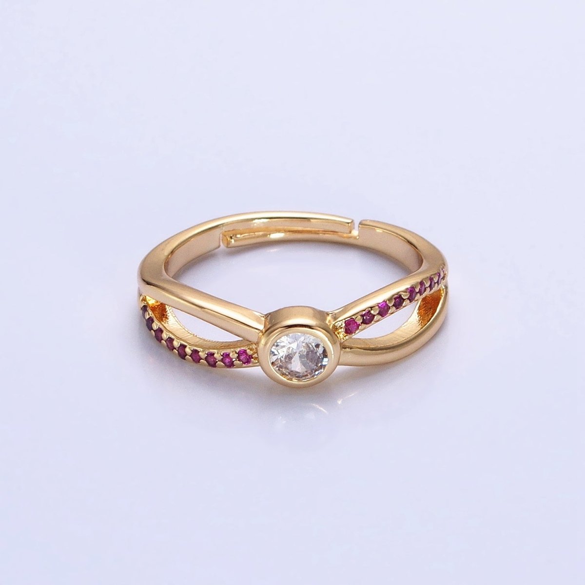 16K Gold plated Fuchsia Micro Paved Infinity Geometric CZ Adjustable Ring in Gold & Silver | O-1912 O-1913