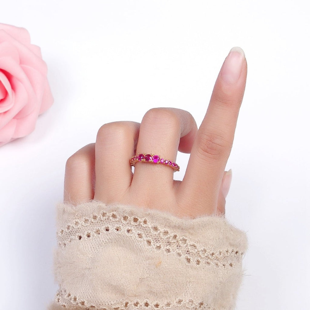 16K Gold plated Fuchsia Triple CZ Micro Square Adjustable Ring | O-1609 O-1610