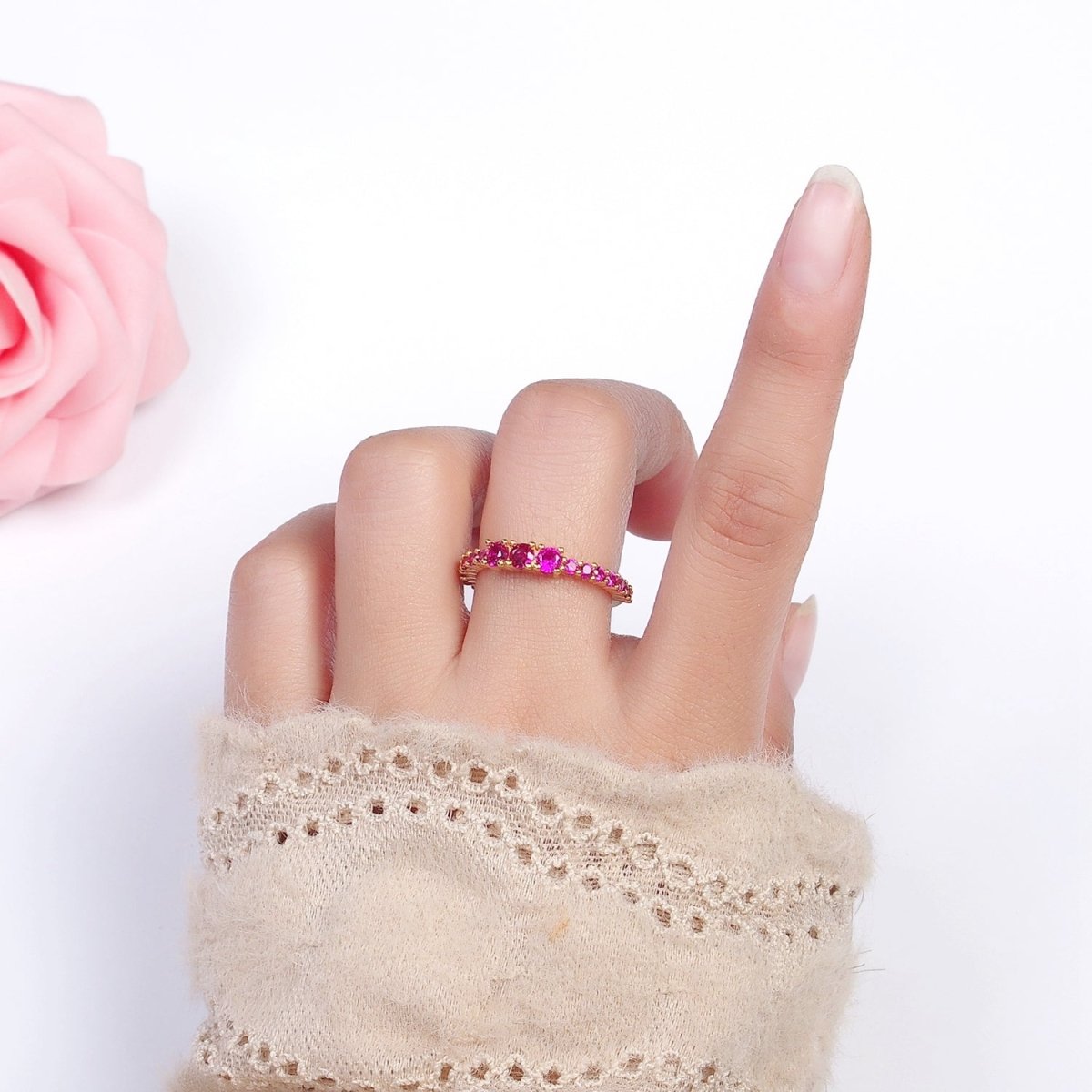 16K Gold plated Fuchsia Triple CZ Micro Square Adjustable Ring | O-1609 O-1610