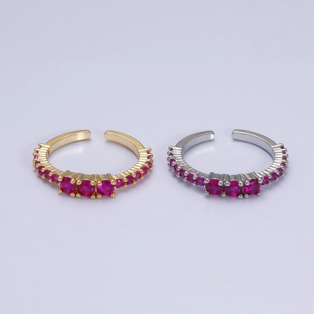 16K Gold plated Fuchsia Triple CZ Micro Square Adjustable Ring | O-1609 O-1610