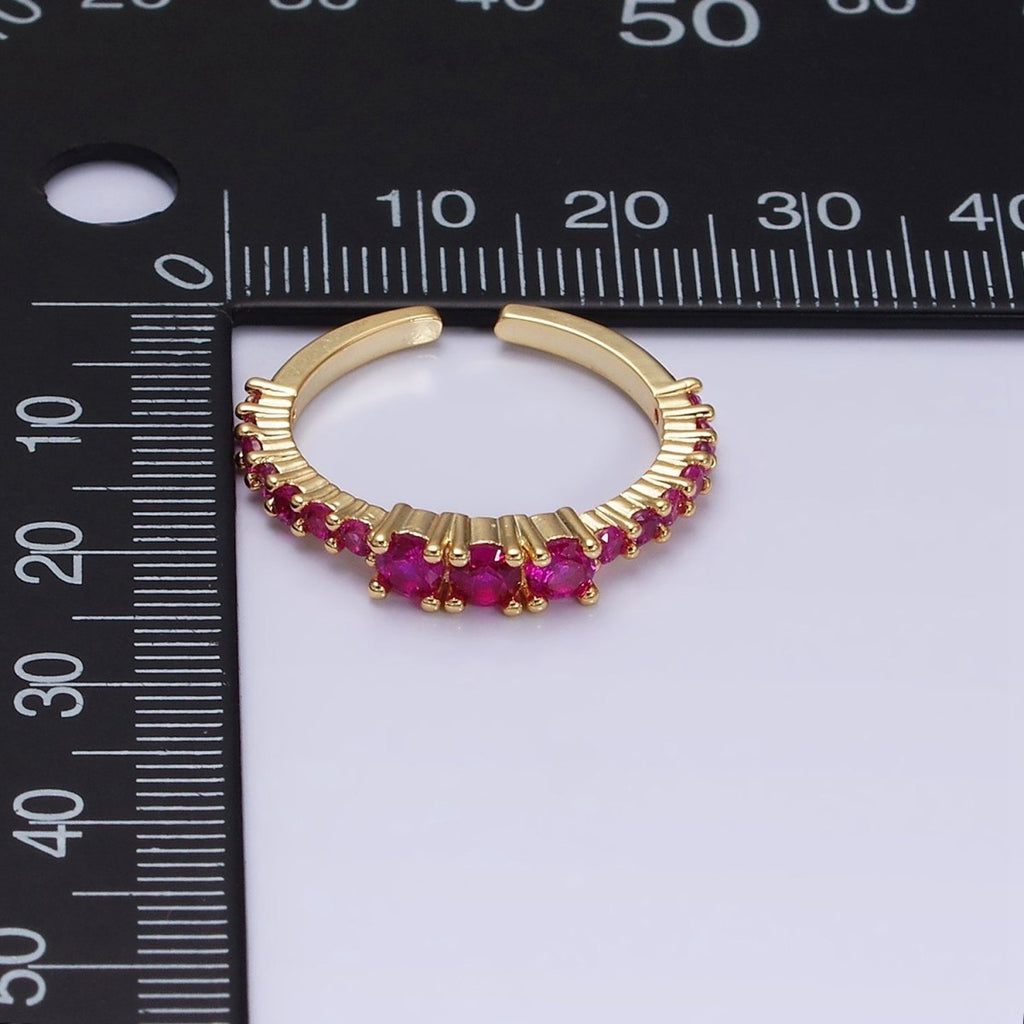16K Gold plated Fuchsia Triple CZ Micro Square Adjustable Ring | O-1609 O-1610