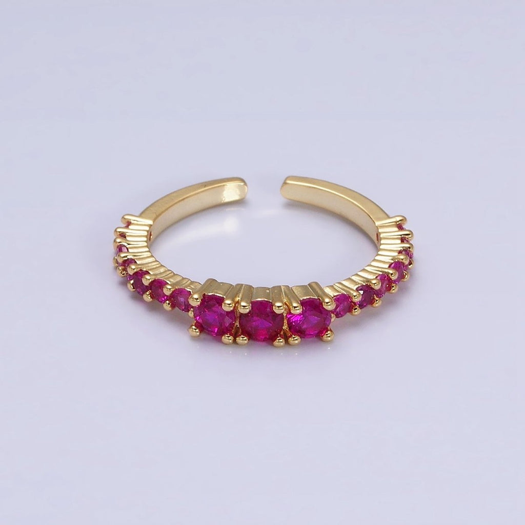 16K Gold plated Fuchsia Triple CZ Micro Square Adjustable Ring | O-1609 O-1610