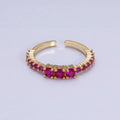 16K Gold plated Fuchsia Triple CZ Micro Square Adjustable Ring | O-1609 O-1610