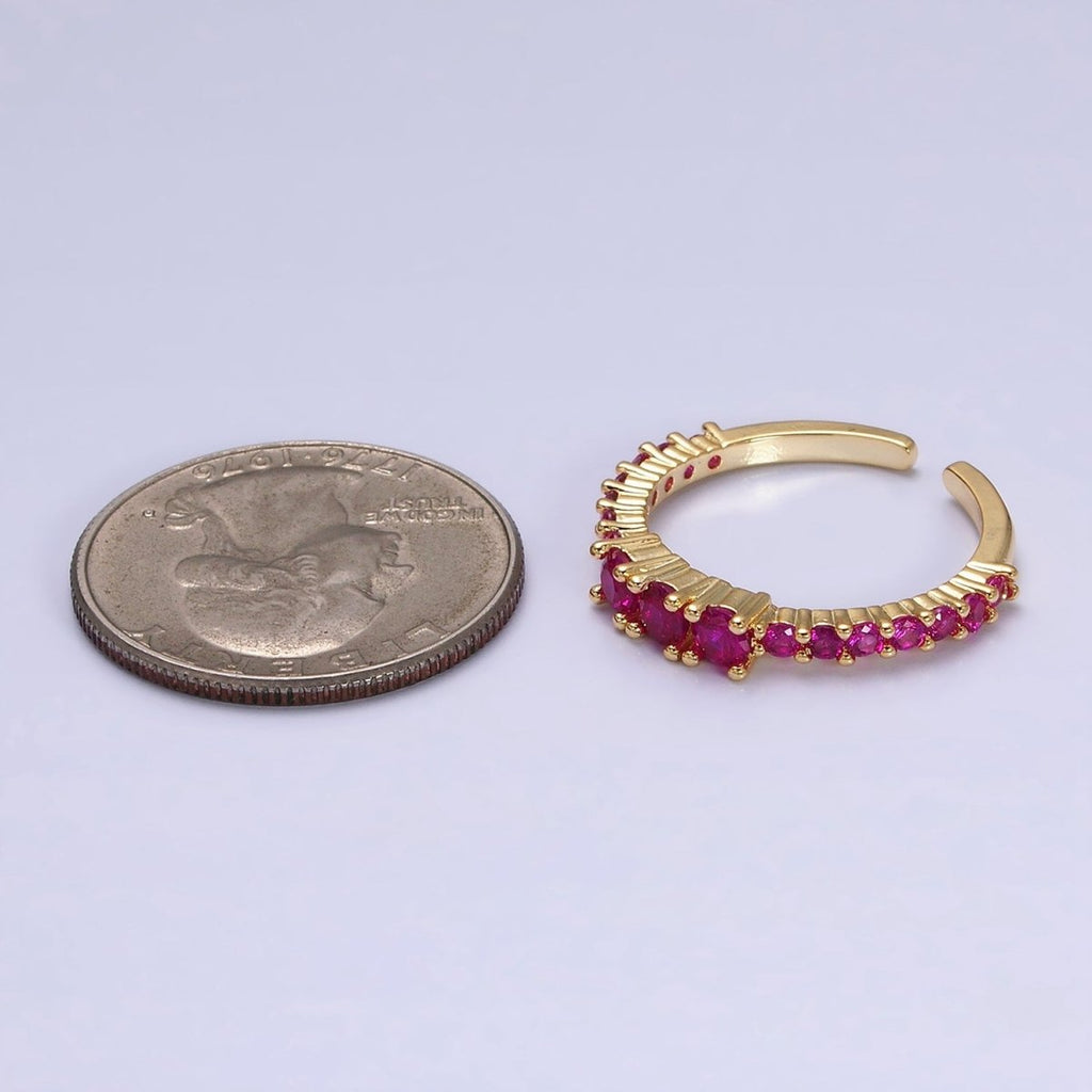 16K Gold plated Fuchsia Triple CZ Micro Square Adjustable Ring | O-1609 O-1610
