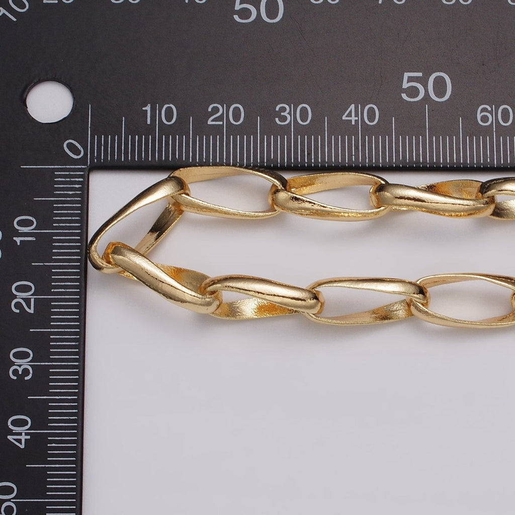 16k Gold plated Geometric Twist Curved PaperClip Unfinished Chain by Yard in Gold & Silver | ROLL-1169 ROLL-1170 Clearance Pricing - DLUXCA