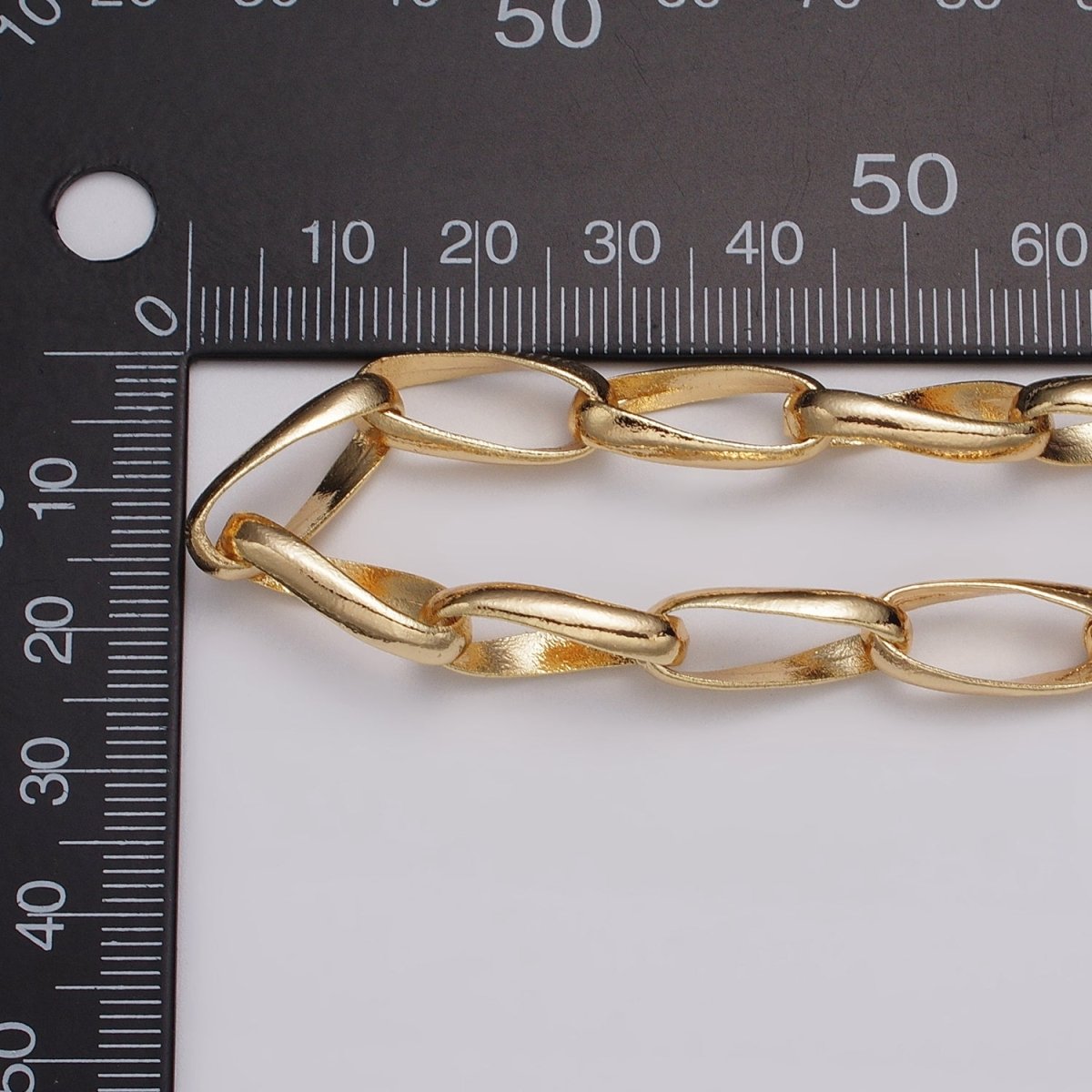 16k Gold plated Geometric Twist Curved PaperClip Unfinished Chain by Yard in Gold & Silver | ROLL-1169 ROLL-1170 Clearance Pricing - DLUXCA
