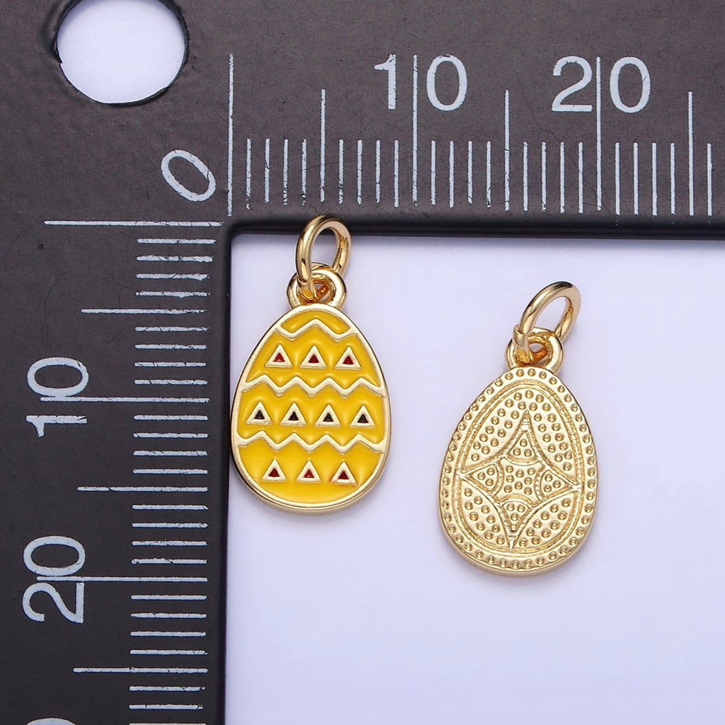 16K Gold plated Geometric Yellow Enamel Easter Egg Charm | C123 - DLUXCA