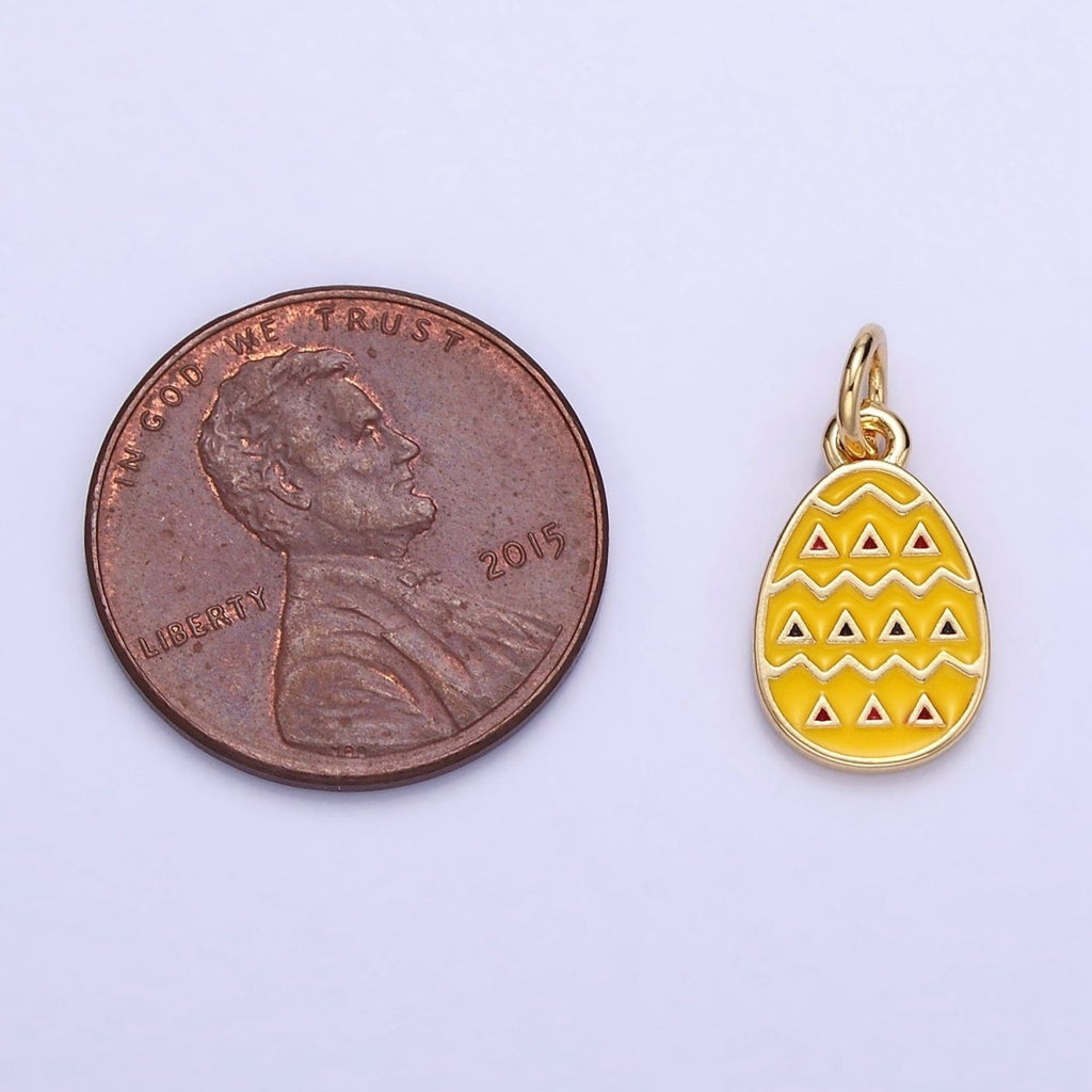 16K Gold plated Geometric Yellow Enamel Easter Egg Charm | C123 - DLUXCA