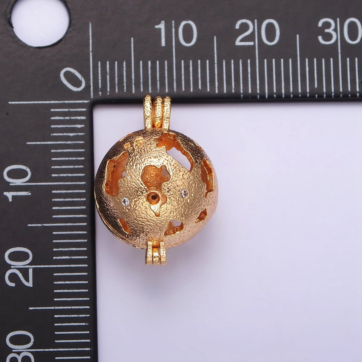 16K Gold plated Globe Open Round Bead Locket Pendant | AA537 - DLUXCA