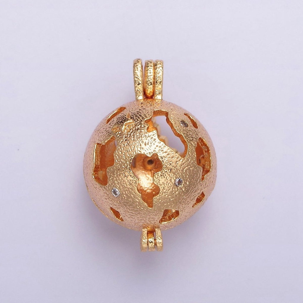 16K Gold plated Globe Open Round Bead Locket Pendant | AA537 - DLUXCA