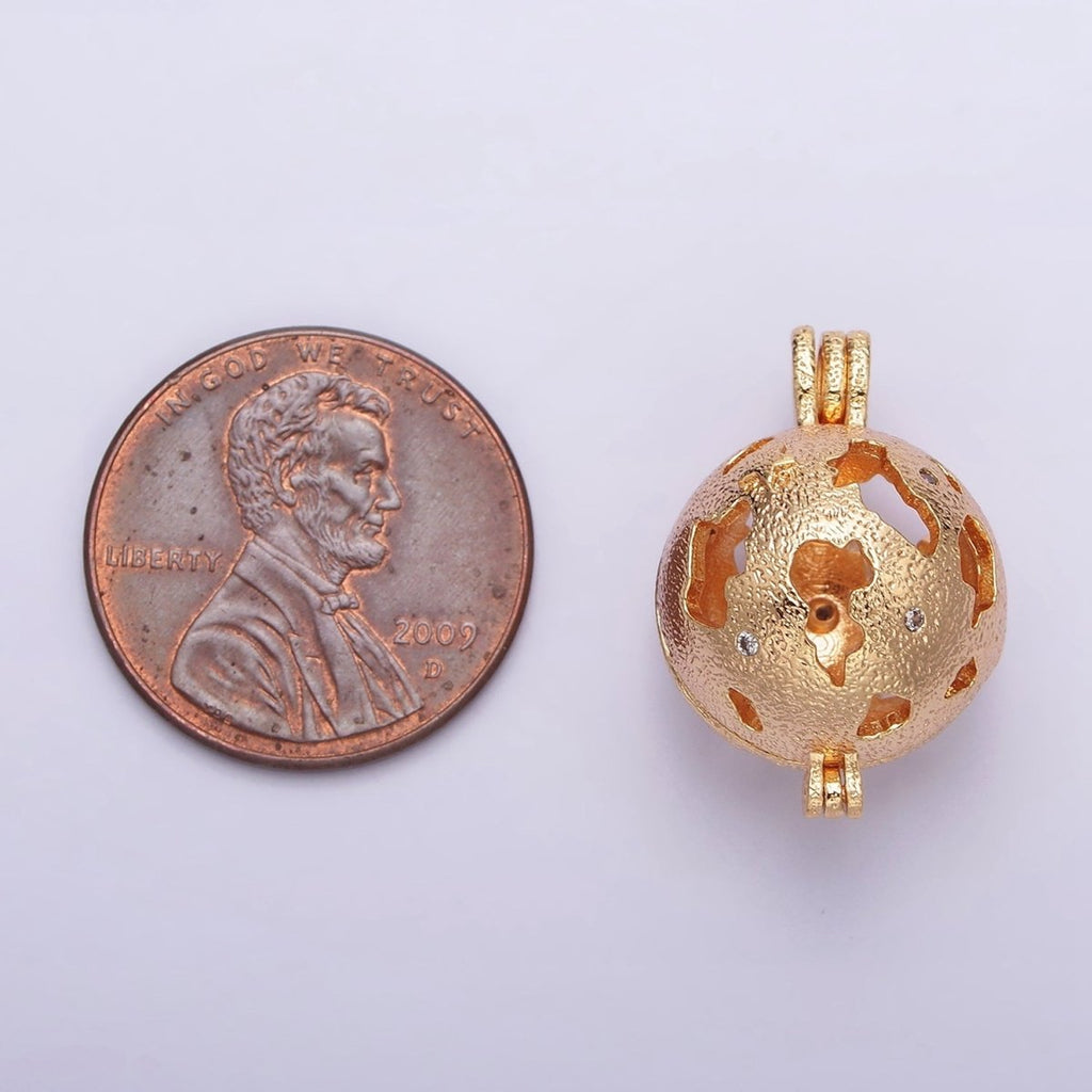 16K Gold plated Globe Open Round Bead Locket Pendant | AA537 - DLUXCA