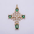 16K Gold plated Green, Clear CZ Pearl Teardrop Religious Cross Charm in Gold & Silver | AC1416 - AC1419