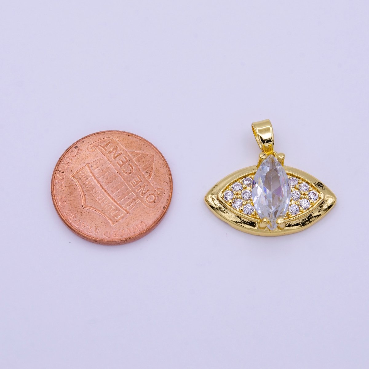 16K Gold plated Green, Clear Marquise Evil Eye Micro Paved CZ Pendant | AA415 AA416
