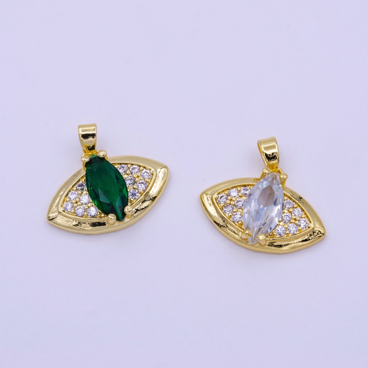 16K Gold plated Green, Clear Marquise Evil Eye Micro Paved CZ Pendant | AA415 AA416