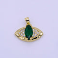 16K Gold plated Green, Clear Marquise Evil Eye Micro Paved CZ Pendant | AA415 AA416