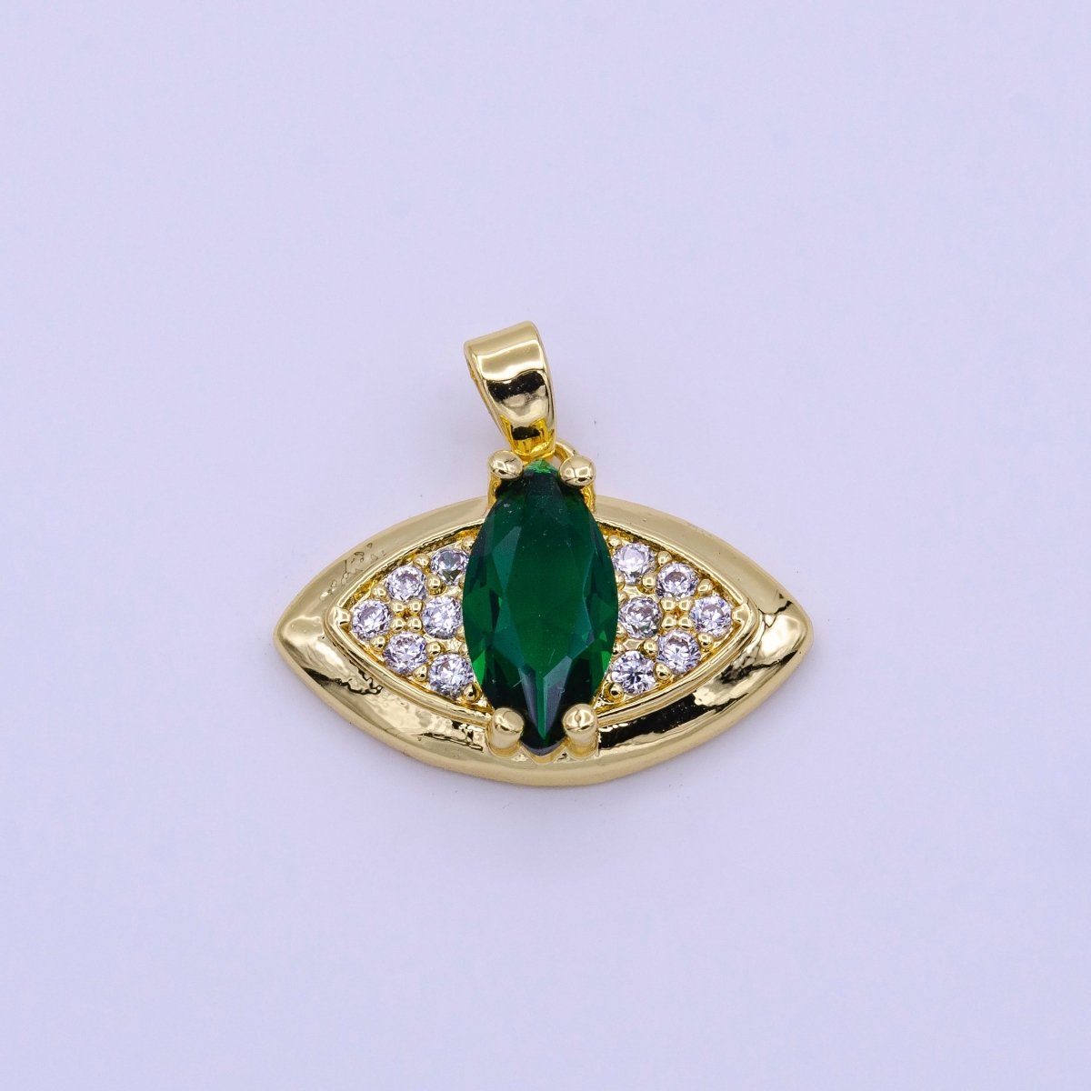 16K Gold plated Green, Clear Marquise Evil Eye Micro Paved CZ Pendant | AA415 AA416