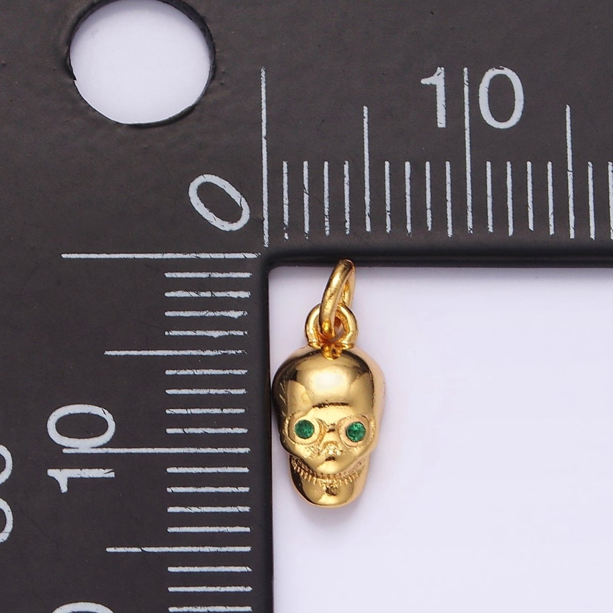 16K Gold plated Green CZ Eyed Skeleton Skull Charm | AC850 - DLUXCA