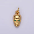 16K Gold plated Green CZ Eyed Skeleton Skull Charm | AC850 - DLUXCA