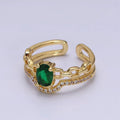 16K Gold plated Green CZ Oval Cable Link Micro Paved CZ Double Band Ring | O-009 - DLUXCA