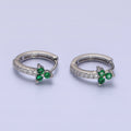 16K Gold plated Green CZ Triple Flower Arrow Lined 11mm Cartilage Huggie Earrings in Silver | AB658