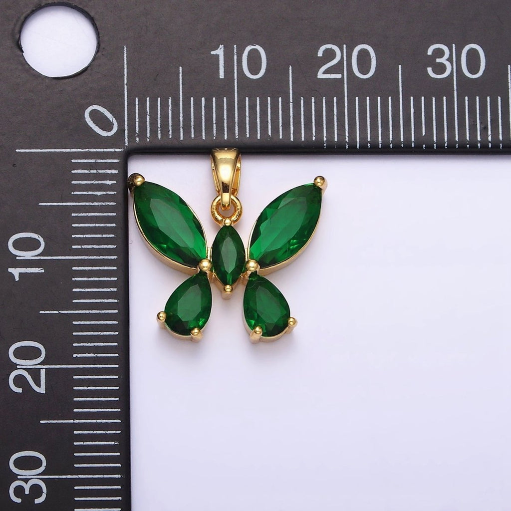 16K Gold plated Green Emerald CZ Butterfly Mariposa Pendant | AA535 - DLUXCA
