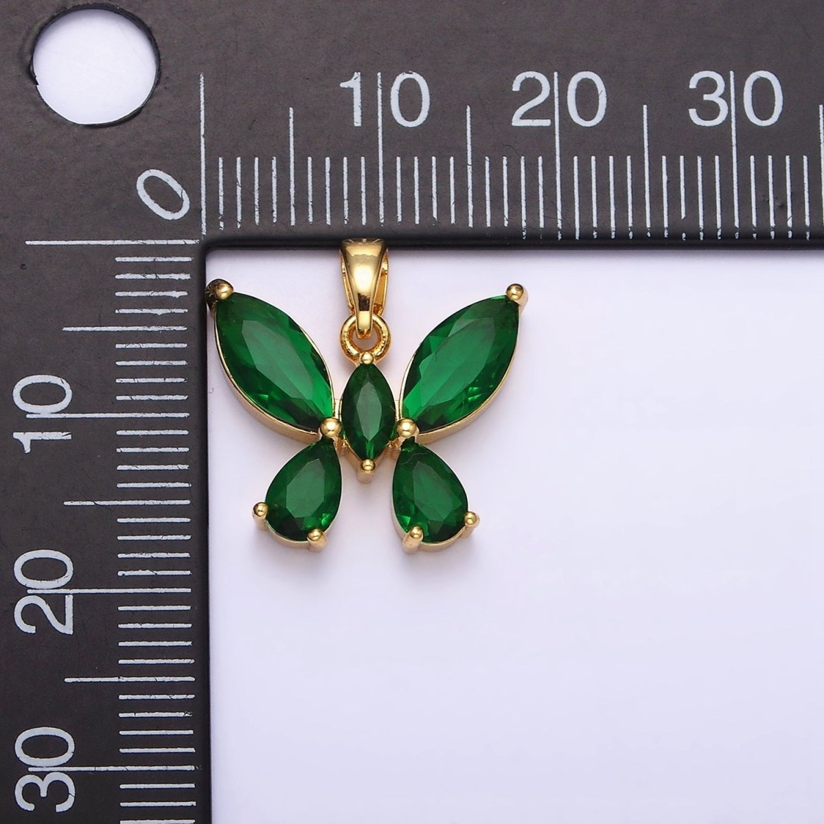 16K Gold plated Green Emerald CZ Butterfly Mariposa Pendant | AA535 - DLUXCA