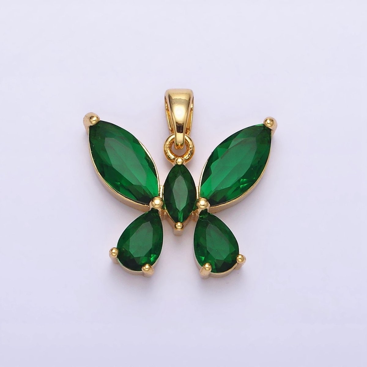 16K Gold plated Green Emerald CZ Butterfly Mariposa Pendant | AA535 - DLUXCA