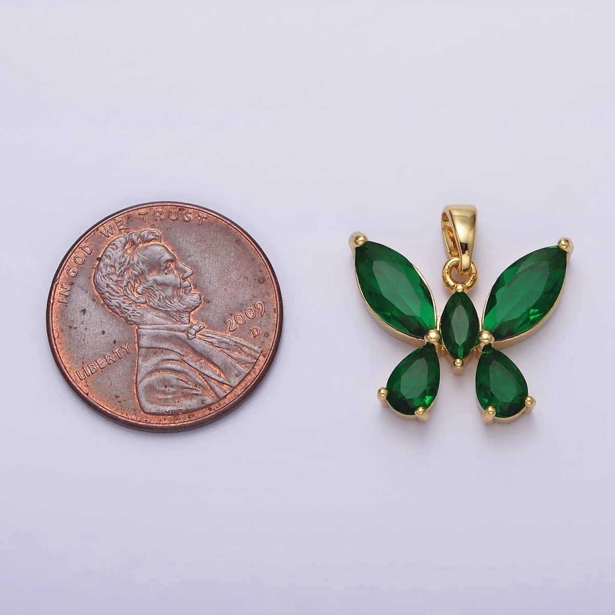 16K Gold plated Green Emerald CZ Butterfly Mariposa Pendant | AA535 - DLUXCA