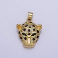 16K Gold plated Green-Eyed CZ Jaguar Cheetah Black Enamel Micro Paved CZ Animal Pendant | AA509 - DLUXCA