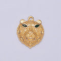 16K Gold plated Green-Eyed Leopard Head Textured Animal Charm E-780 - DLUXCA