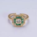 16K Gold plated Green, Fuchsia CZ Baguette Micro Paved Hexagonal Ring in Gold & Silver | O-1589 O-1590 O-1591 O-1592