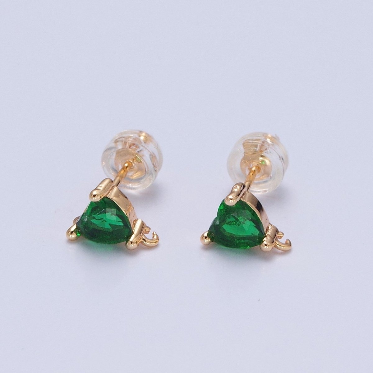 16K Gold plated Green Heart Cubic Zirconia Studs Open Loop Drops Earrings Supply L-735 - DLUXCA