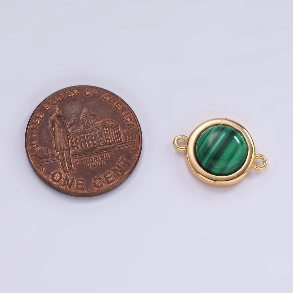 16K Gold plated Green Malachite Bezel Round Connector | G-152 - DLUXCA
