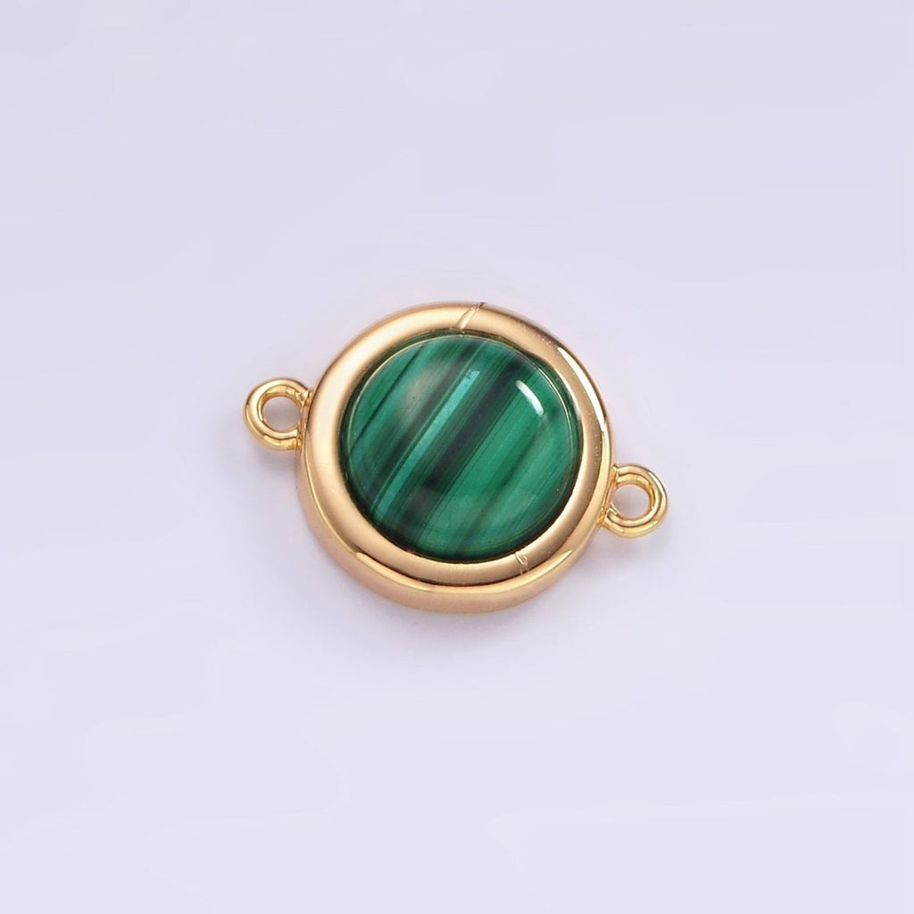 16K Gold plated Green Malachite Bezel Round Connector | G-152 - DLUXCA