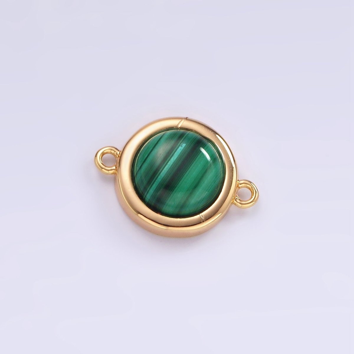 16K Gold plated Green Malachite Bezel Round Connector | G-152 - DLUXCA