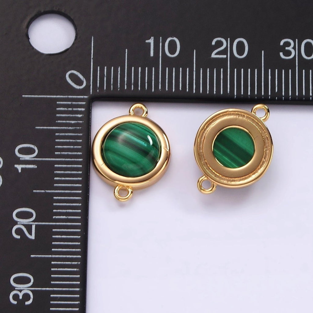 16K Gold plated Green Malachite Bezel Round Connector | G-152 - DLUXCA