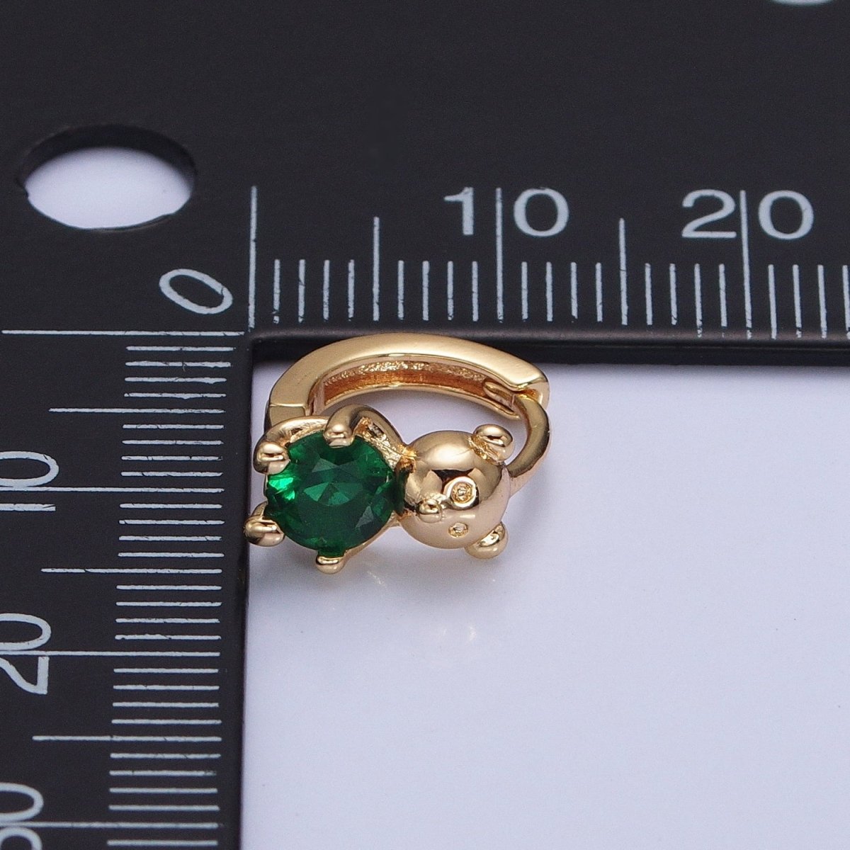 16K Gold plated Green Round CZ Teddy Bear Animal 11mm Cartilage Huggie Earrings in Silver & Gold | AB650 AD1296