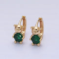 16K Gold plated Green Round CZ Teddy Bear Animal 11mm Cartilage Huggie Earrings in Silver & Gold | AB650 AD1296