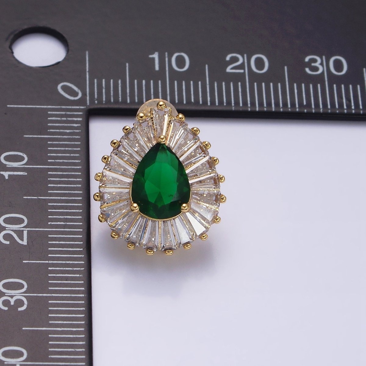 16K Gold plated Green Teardrop CZ Baguette Stud Earrings in Gold & Silver | AD1084 AD1085