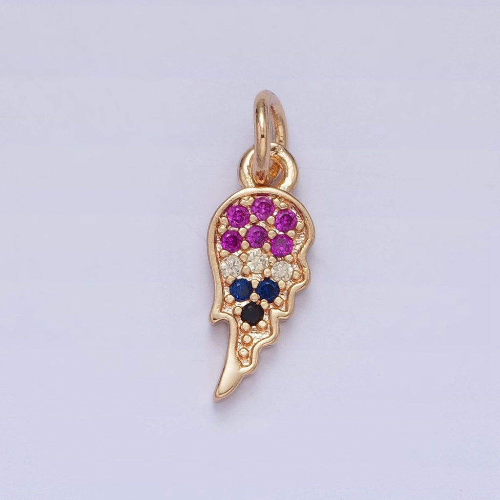 16K Gold plated Half Angel Wings Micro Paved Multicolor/Clear Cubic Zirconia Matching Charms | X-245 X-246