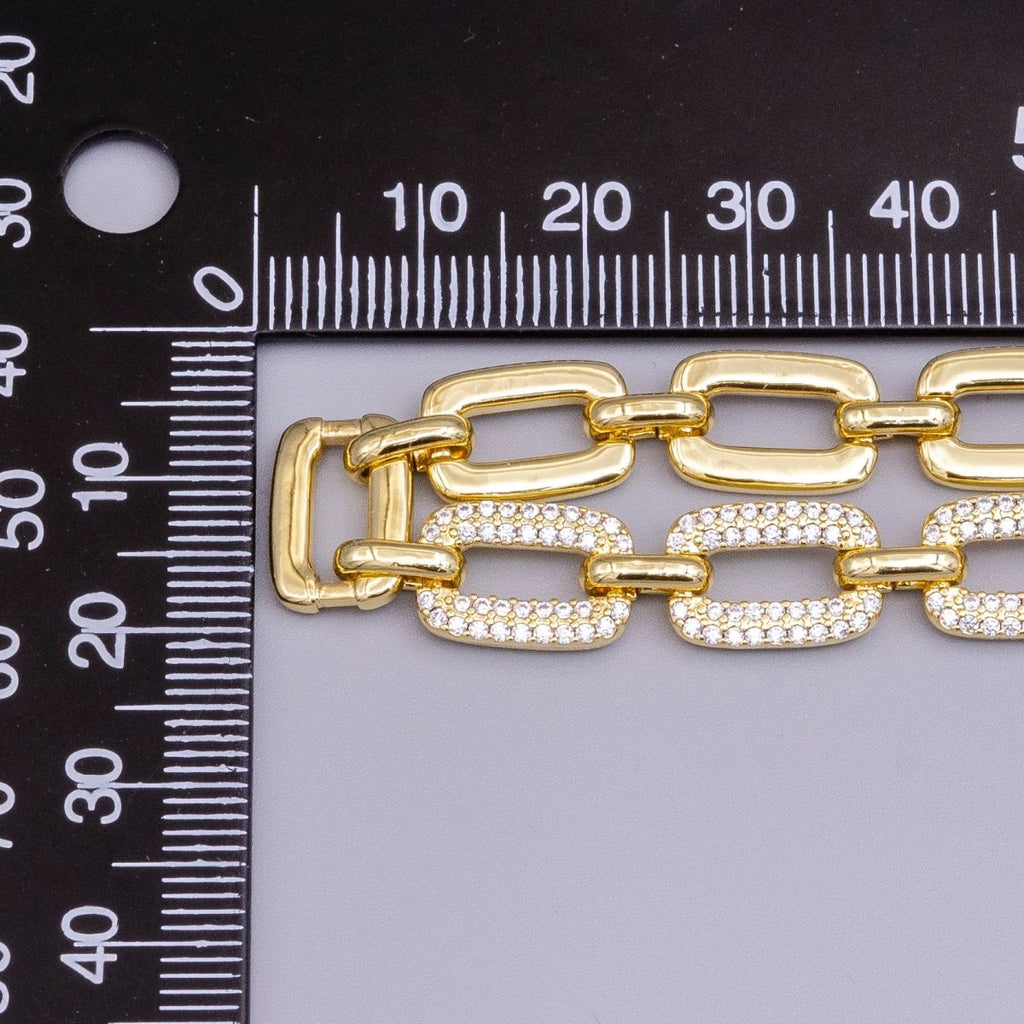 16K Gold plated Half Micro Paved CZ Unique Paperclip 17 Inch Chain Necklace in Gold & Silver | WA-1892 WA-1893 Clearance Pricing
