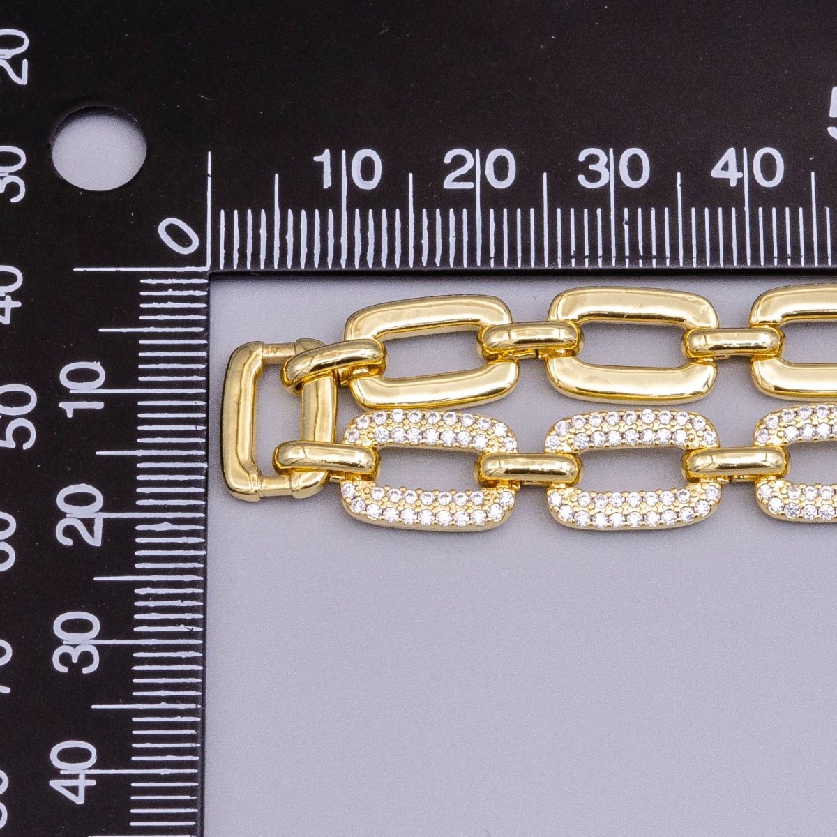 16K Gold plated Half Micro Paved CZ Unique Paperclip 17 Inch Chain Necklace in Gold & Silver | WA-1892 WA-1893 Clearance Pricing