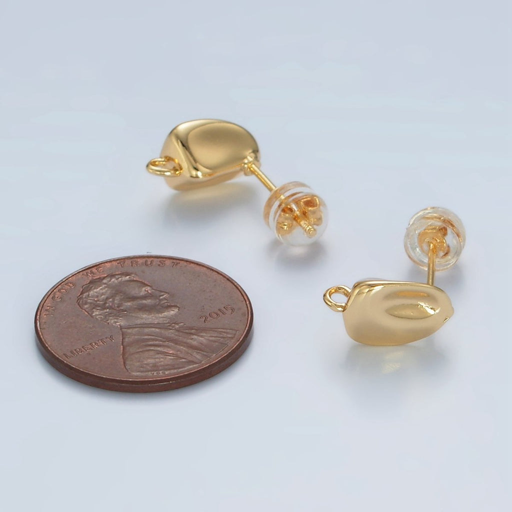 16K Gold plated Hammered Bar Open Loop Stud Earrings Findings in Gold & Silver | Z840 Z841 - DLUXCA