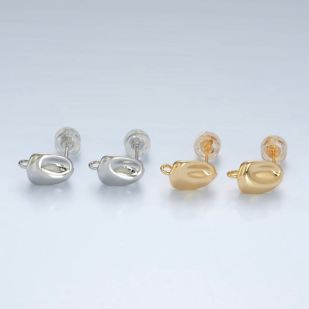 16K Gold plated Hammered Bar Open Loop Stud Earrings Findings in Gold & Silver | Z840 Z841 - DLUXCA