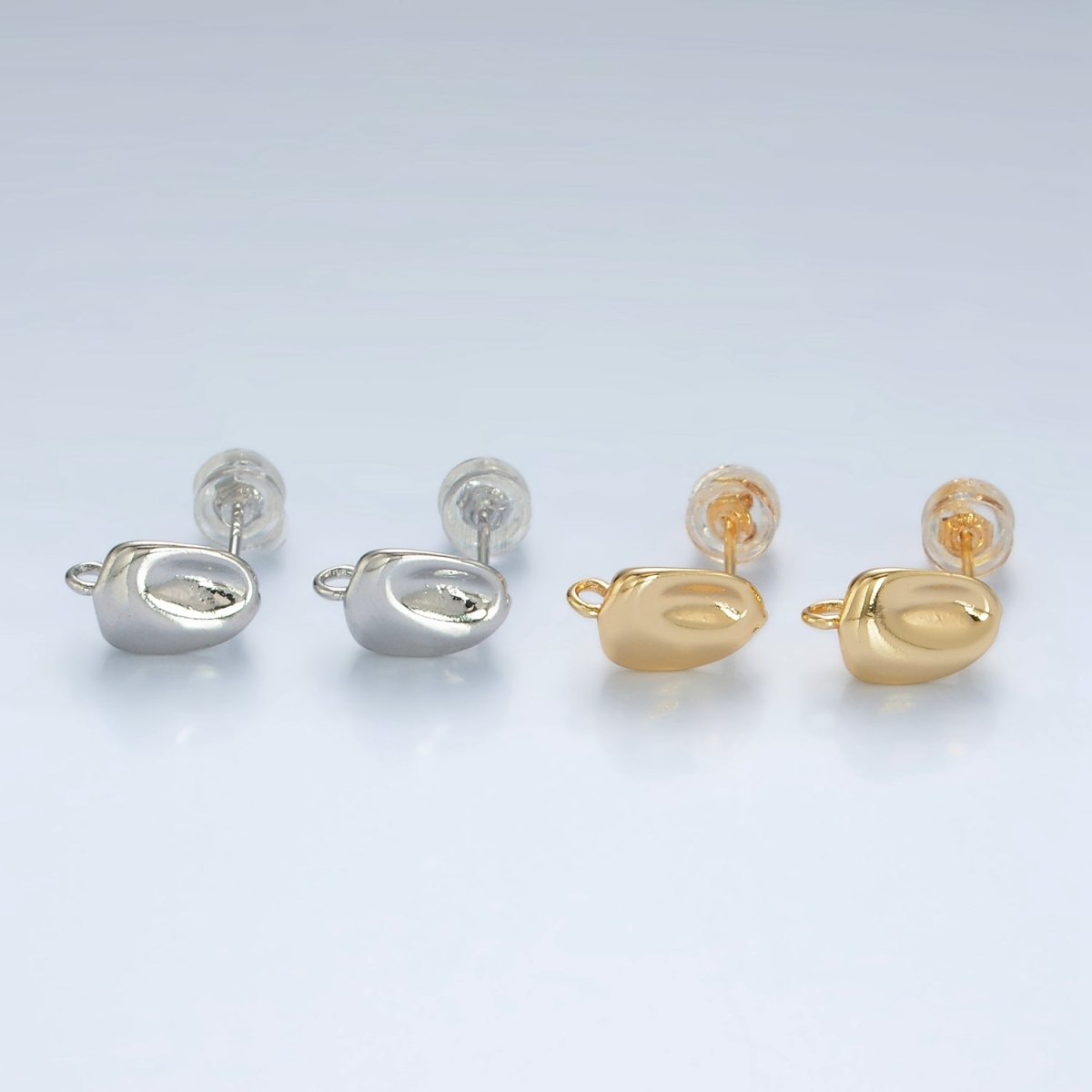 16K Gold plated Hammered Bar Open Loop Stud Earrings Findings in Gold & Silver | Z840 Z841 - DLUXCA